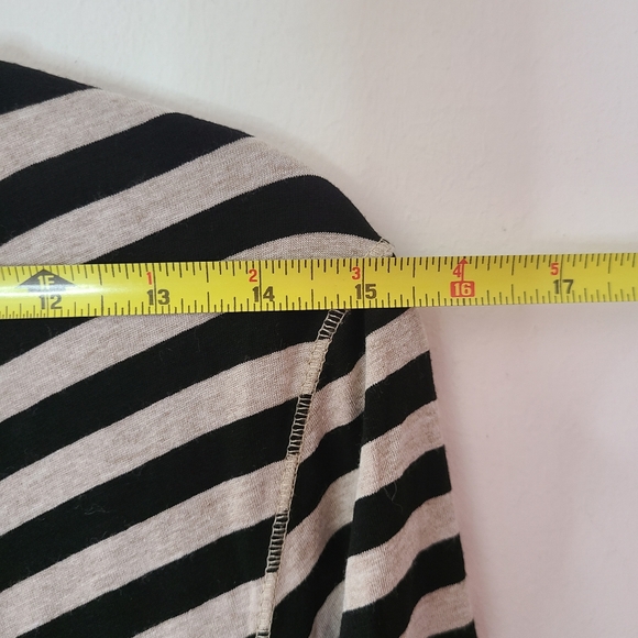 CATY LESCA PARIS Black & Tan Multi Stripe Short Sleeve Boho Tunic Top M-L - Picture 11 of 14